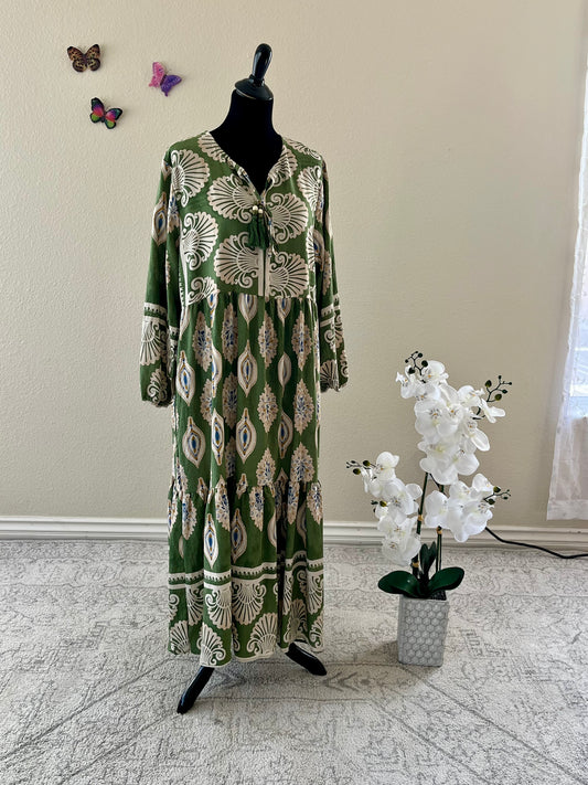 Green Printed Cotton Dress