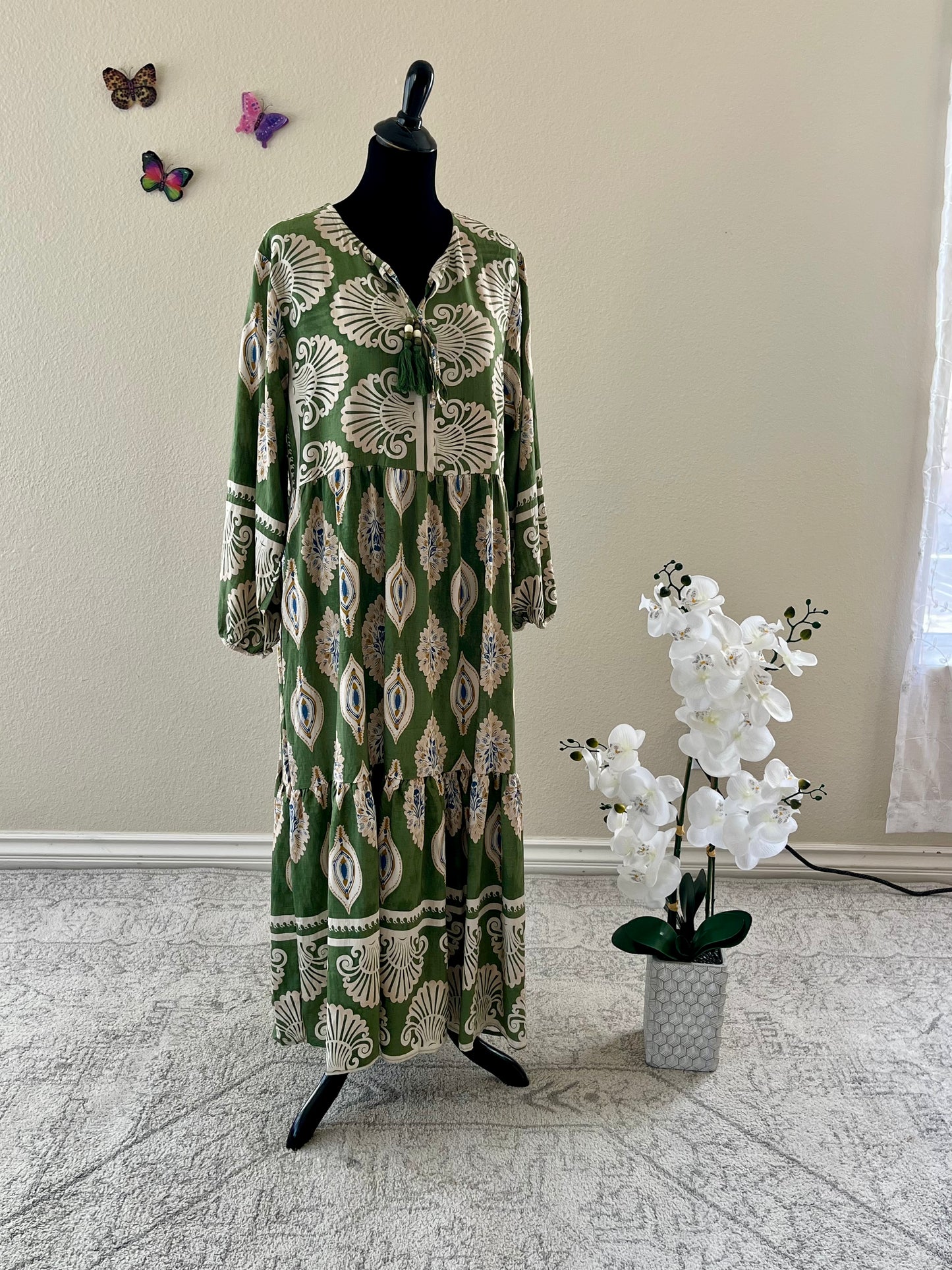 Green Printed Cotton Dress