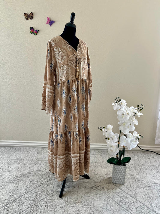 Beige Printed Cotton Dress