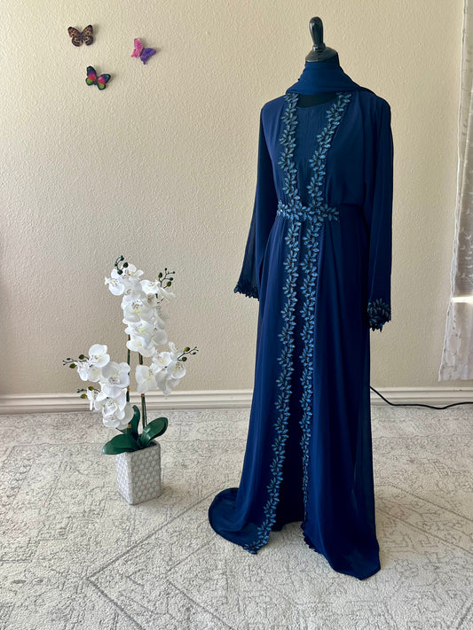 Blue floral Band Dubai Abaya