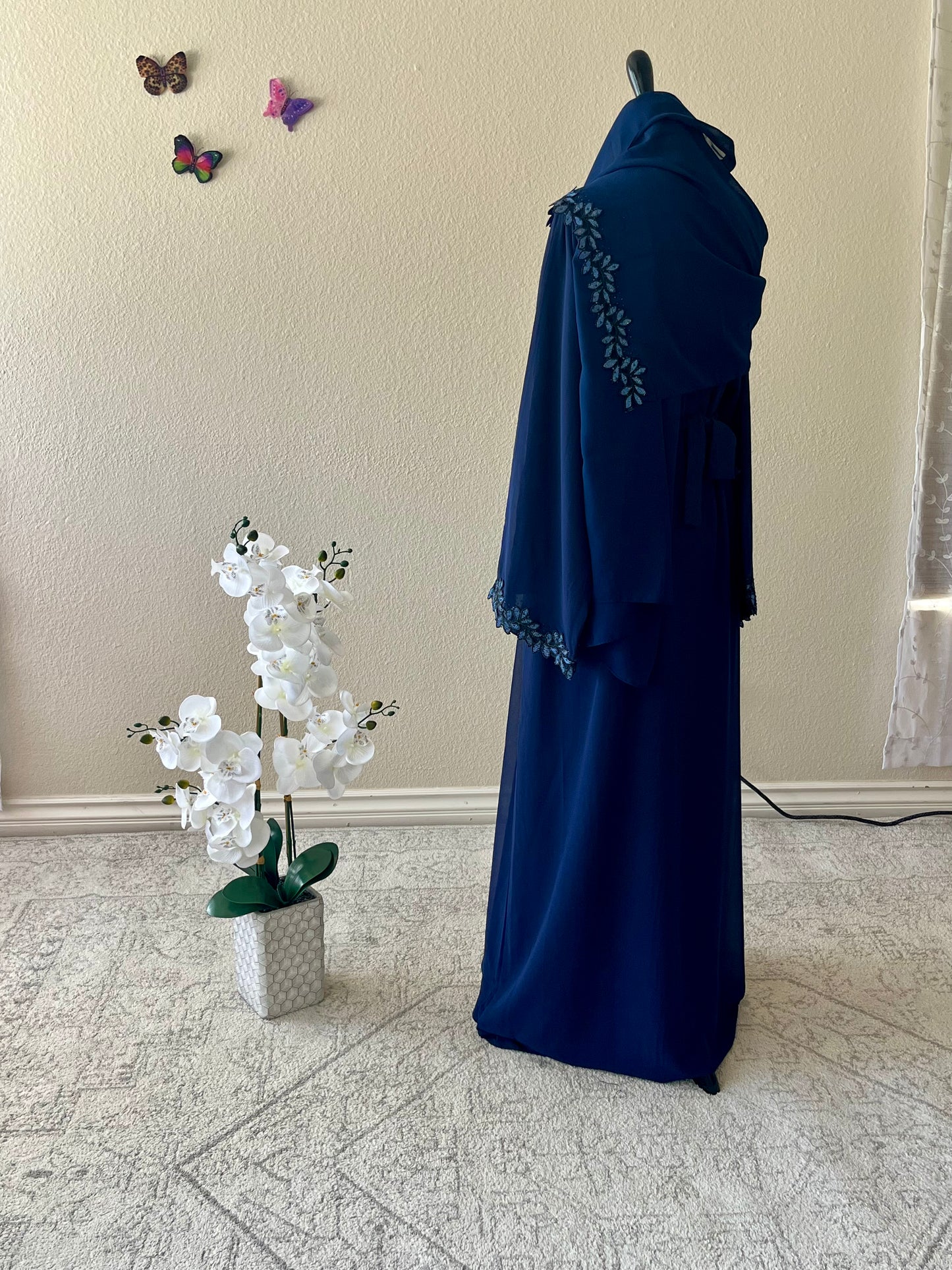 Blue floral Band Dubai Abaya