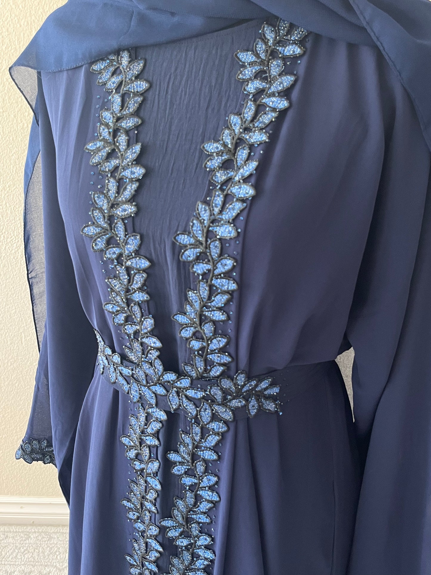 Blue floral Band Dubai Abaya
