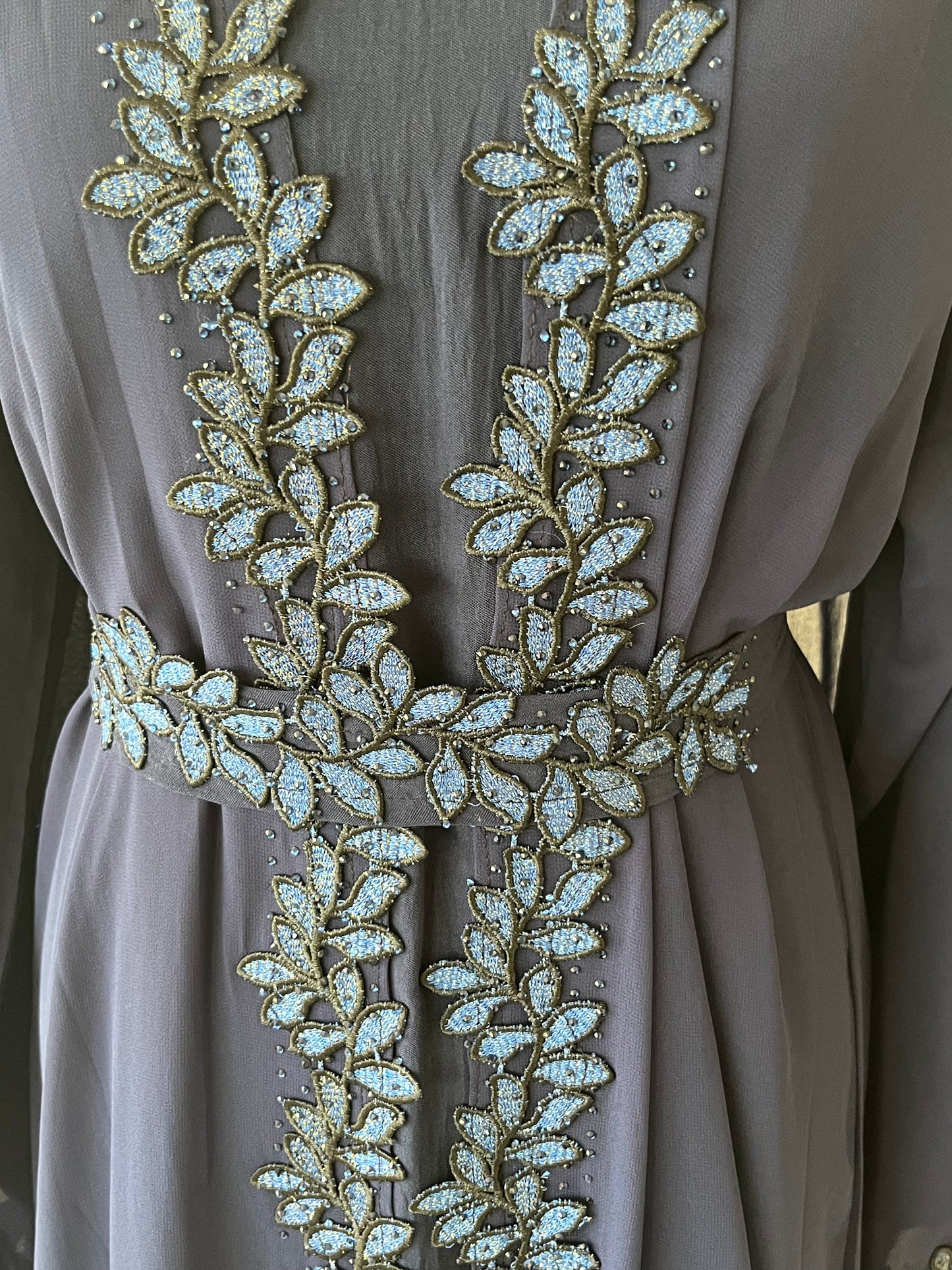 Blue floral Band Dubai Abaya