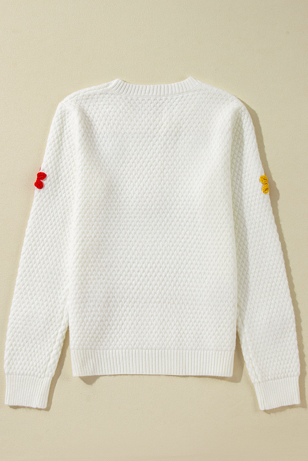 Crochet Flower Round Neck Long Sleeve Sweater back