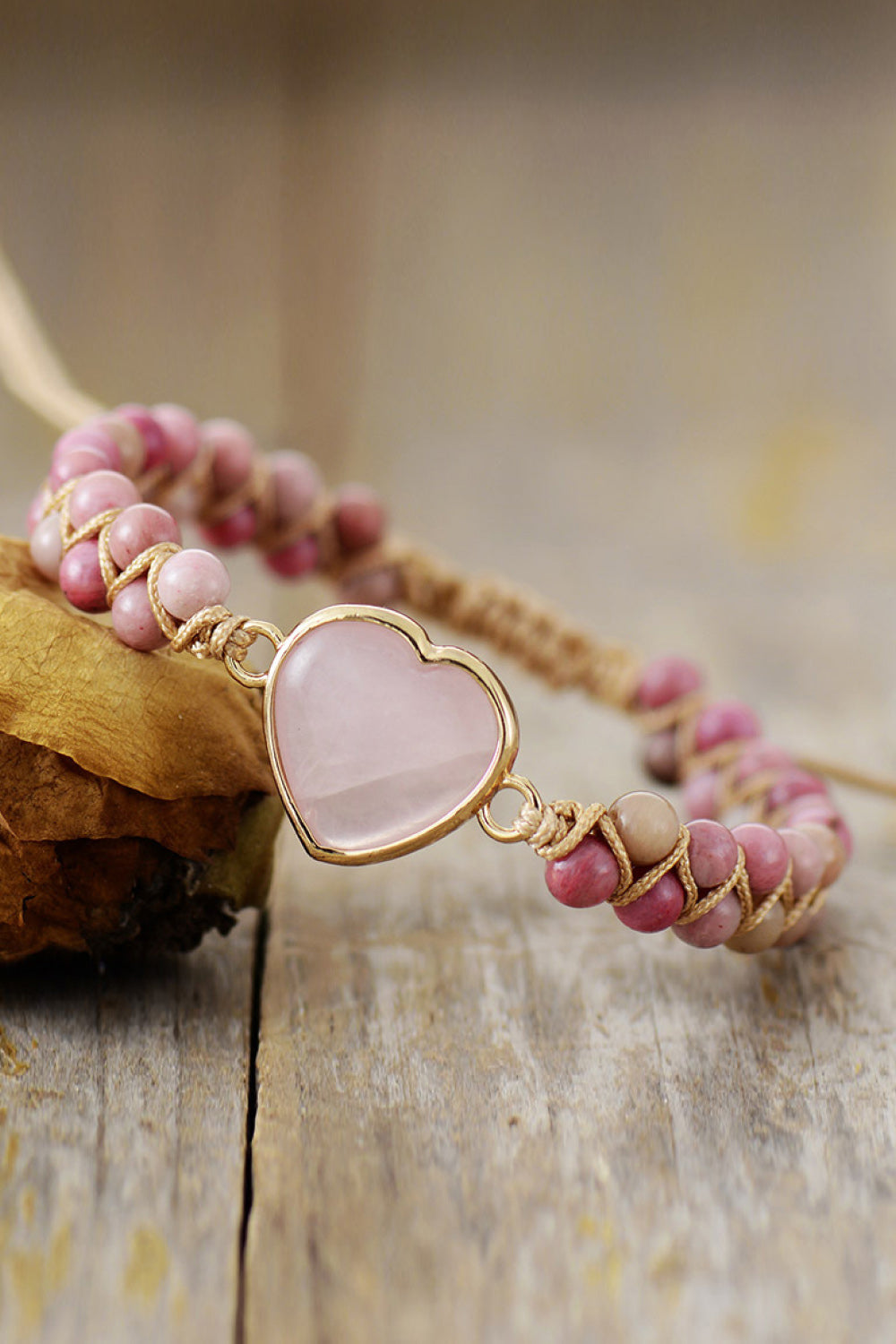 Rose Quartz Heart Beaded Bracelet - EmelBoutique