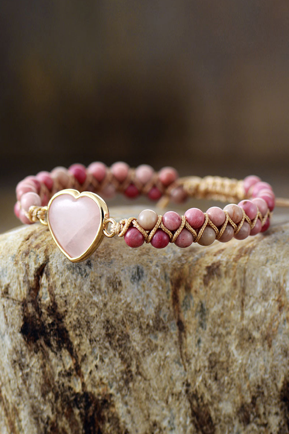 Rose Quartz Heart Beaded Bracelet - EmelBoutique