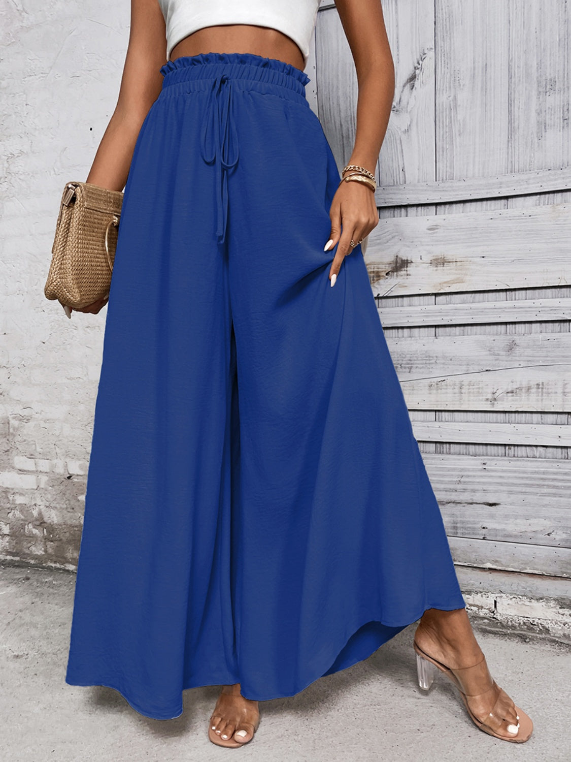 Honey Tied High Waist Wide Leg Pants blue