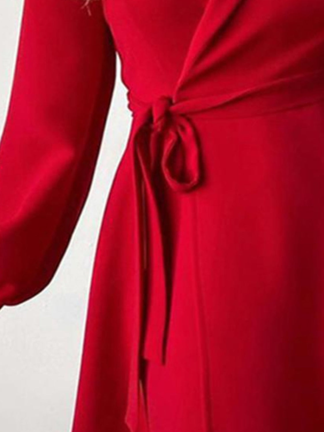 Surplice Tie-Waist Balloon Sleeve Top red tie