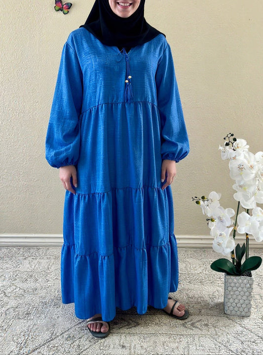 Blue Cotton Simple Dress