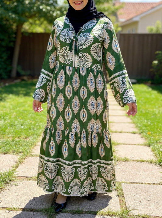 Green Printed Cotton Dress