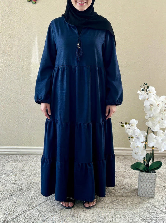 Dark Blue Cotton Simple Dress
