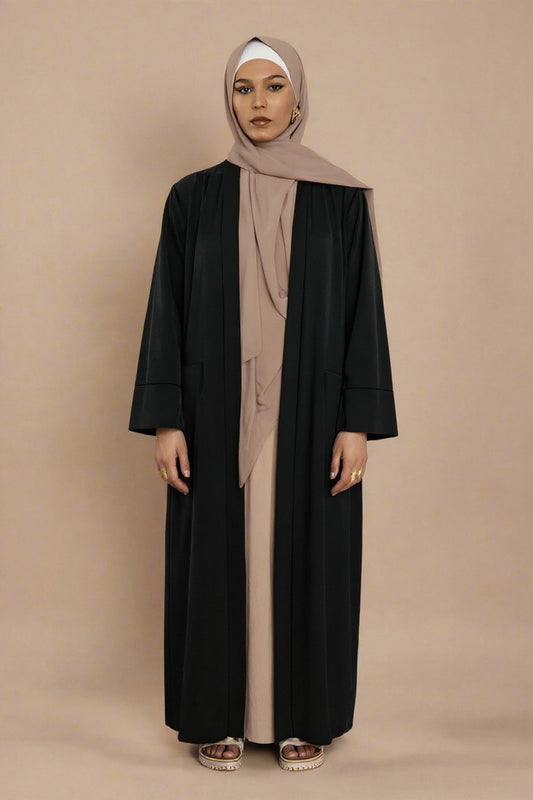 Black Silk Open Front Abaya