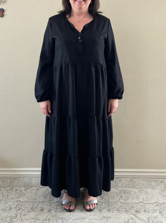 Black Cotton Simple Dress
