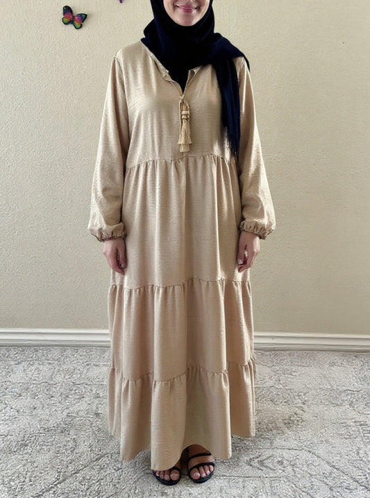 Beige Cotton Simple Dress