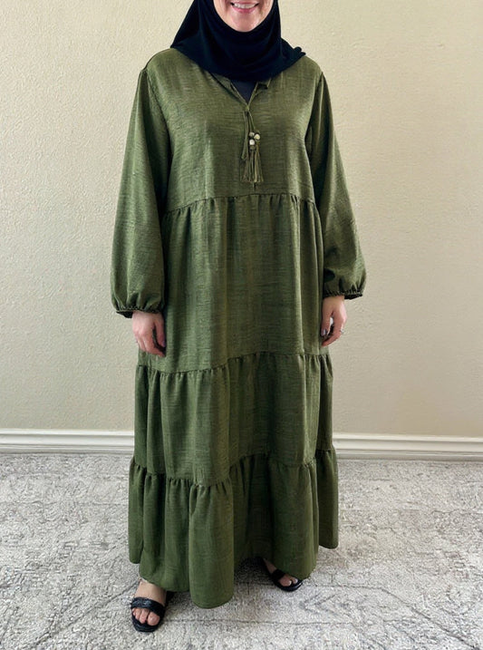 Green Cotton Simple Dress